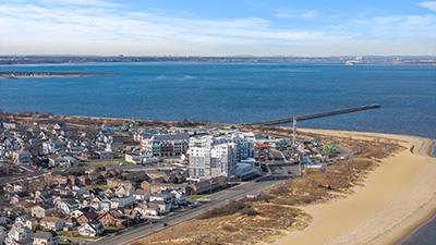 Aerial view of homes for sale in Keansburg NJ including the pier and waterfront views